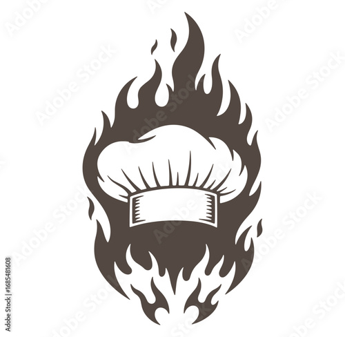 Fiery chef hat illustration conceptualizing culinary excellence with flame symbolism design