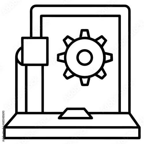 Line art 3d printer machine with gear overlay isolated on transparent background