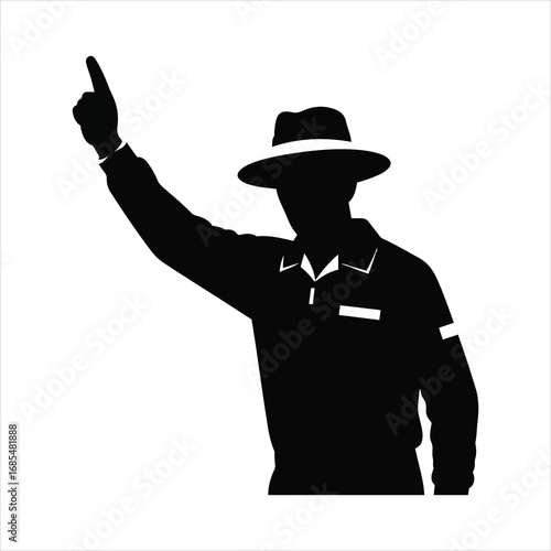 Cricket umpire silhouette raising finger signaling out in sporting competition