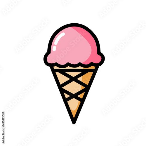 Minimal vector icon of an icecream cone with one scoop, flat design