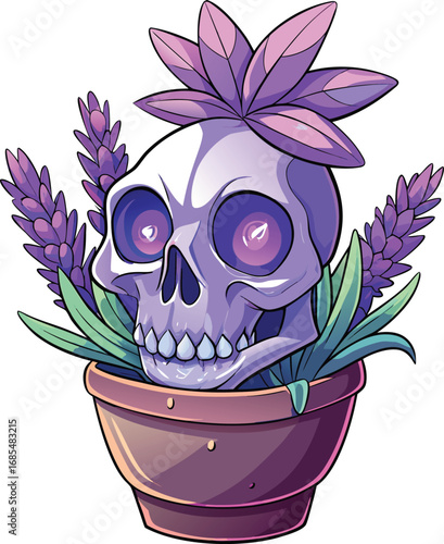 Spooky Lavender Halloween Skull Planter Purple Lavender Art