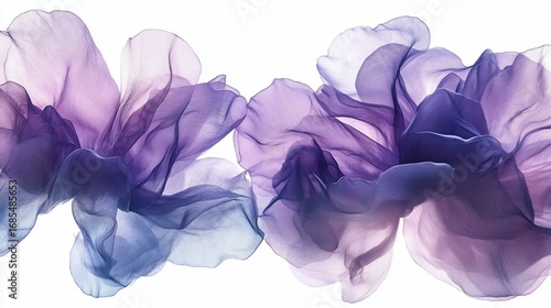 Ethereal purple silk flowers float in air