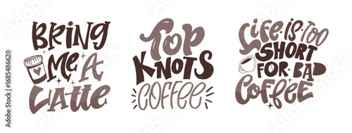 Trendy hand drawn doodle lettering quote about hot drinks - coffee, cocoa, green tea, matcha. Lettering for t-shirt design, mug print, bag print, clothes fashion. 100% hand drawn vector image.
