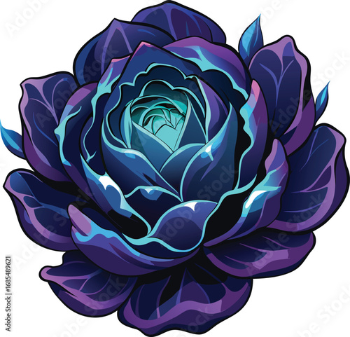 Spooky Peony Halloween Dark Blue Rose Illustration Art