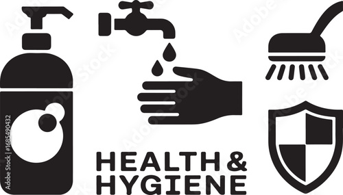 Health and Hygiene Vector Graphic Promoting Wellness and Sanitation Icon Set for Education