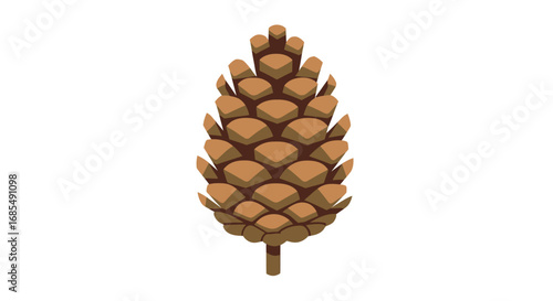 Brown Pine Cone with Textured Scales and Short Stem.