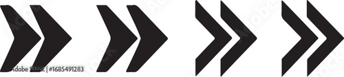 A simple, graphic image showing four sets of stylized black chevrons or arrows pointing to the right. forward, next, fast forward, direction, or progress.