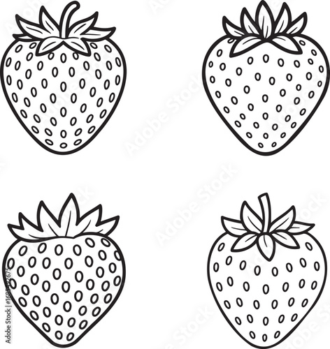 Set of Strawberry Outline vector illustration isolated On Transparent Background