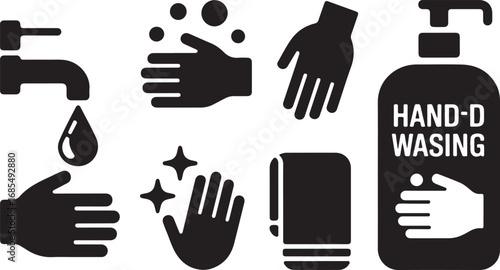 Hand Hygiene Vector Set Illustrating Handwashing, Sanitization, and Cleanliness Practices