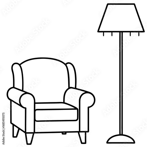 Cozy Reading Corner Line Art Vector