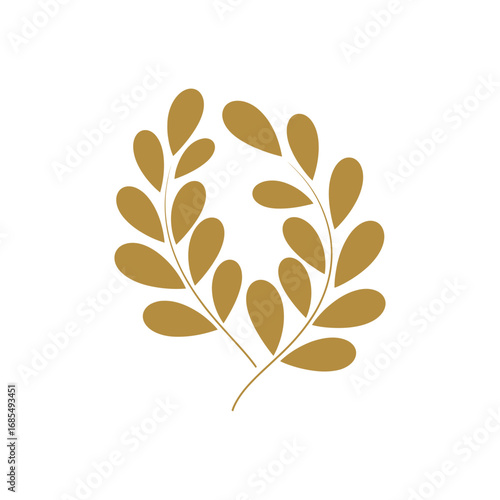Elegant golden laurel wreath with delicate leaves on a white background.
