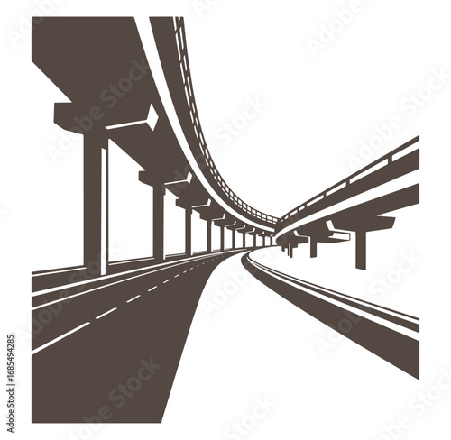 Elevated highway overpass design in minimalist style with perspective view isolated on white
