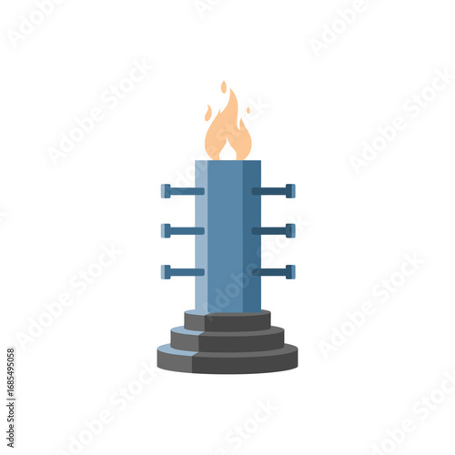 Stylized Industrial Furnace with Flames and Bolts Illustration.