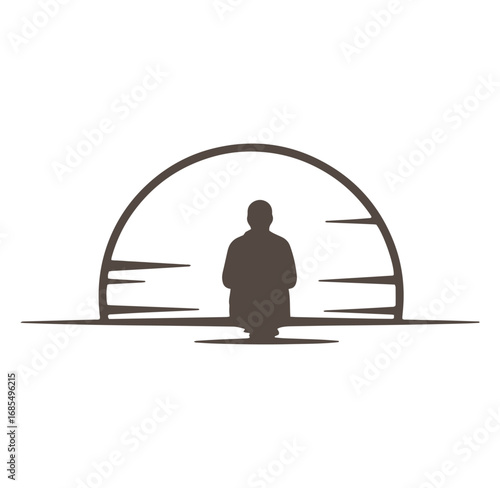 Silhouette of a person contemplating the sunset symbolizing peace and serenity in nature