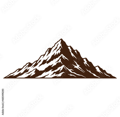 Vector illustration of a brown and white mountain peak on a clean white background