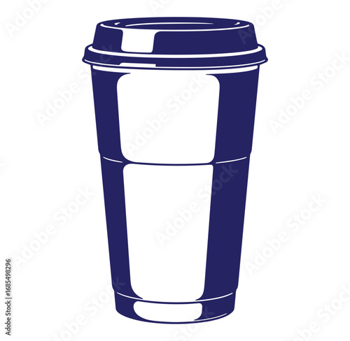 Vector illustration of a dark blue coffee cup with lid isolated on white background