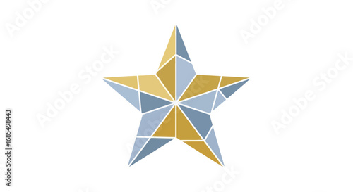 Geometric Gold and Silver Five-Pointed Star.