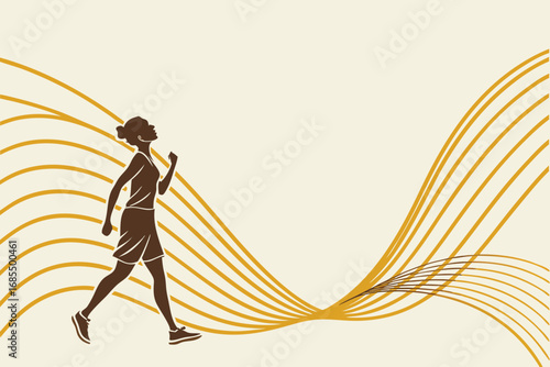 Vector art of silhouette of a woman running with abstract golden lines, representing fitness, health, and an active lifestyle in a modern and dynamic design