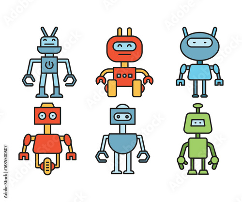 cartoon robot characters icons set