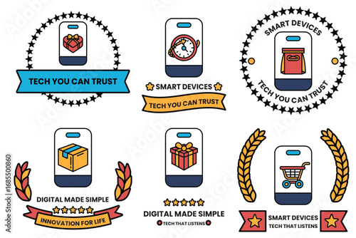 A set of six badges with the words "Tech You Can Trust"