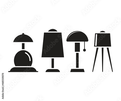 bedside lamp and floor lamp icons set vector illustration