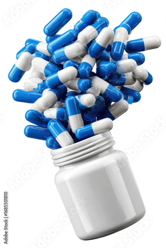 blue pill bottle with medicine