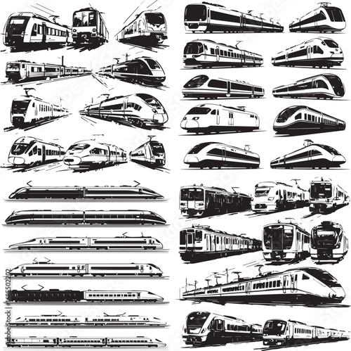 Vector art of collection of various train types