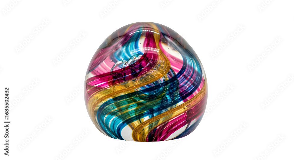 Obraz premium Colorful glass art paperweight isolated on transparent background in studio shot