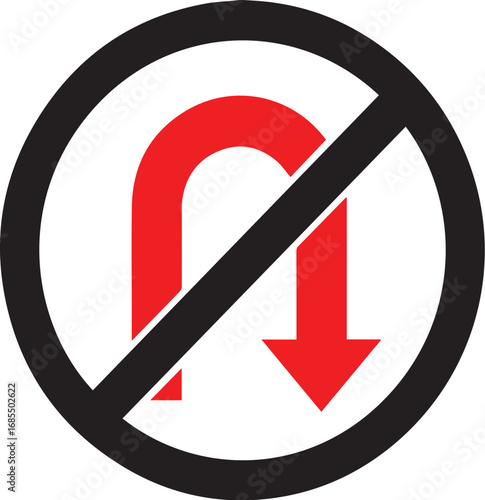 Red and white circular no u turn road sign graphic