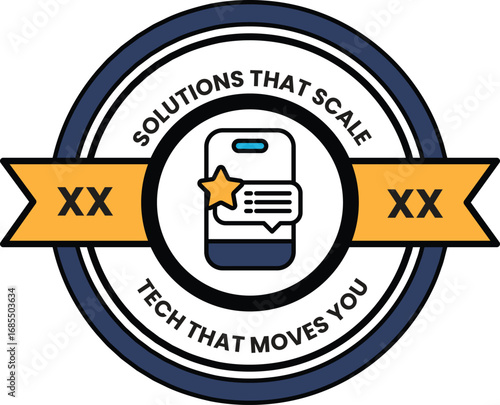 A blue and white circle with a star in the middle