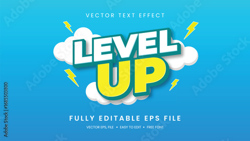 Level Up 3D editable text effect premium vector