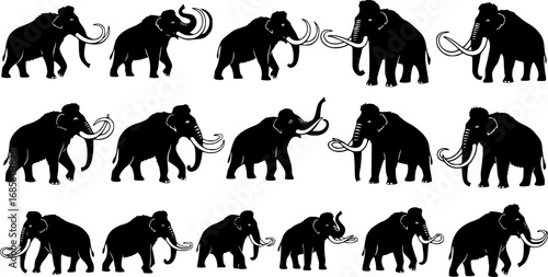 Mammoth silhouettes, Woolly mammoth silhouette, Mammoth svg, Mammoth silhouette, Mammoth vector illustration