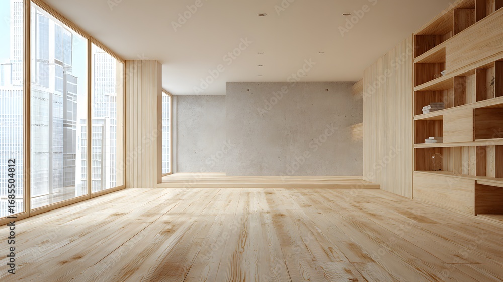 Fototapeta premium Modern luxury empty interior neutral tones wooden finishes