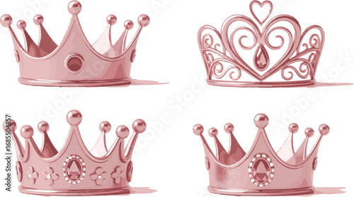 Rose Gold Crowns Vector Set for Royalty, Elegance, and Decorative Elements
