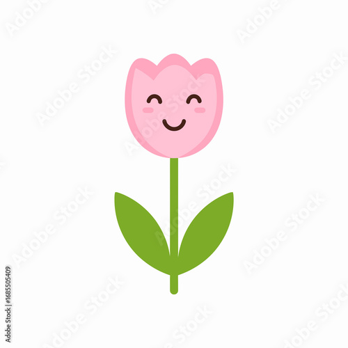 Smiling pink tulip illustration perfect for spring and happiness themes.