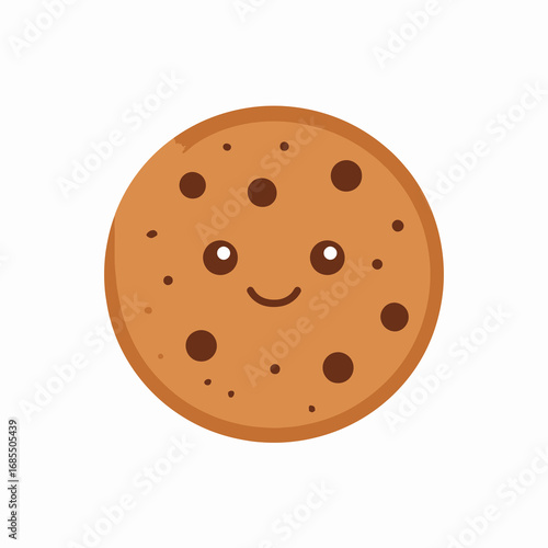 Cute cartoon chocolate chip cookie with a happy face.