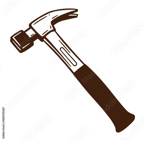 Illustrated brown hammer tool isolated on a white background for carpentry and construction