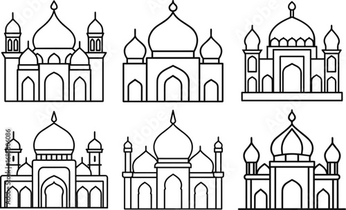 Set of mosque outline vector illustration line art
