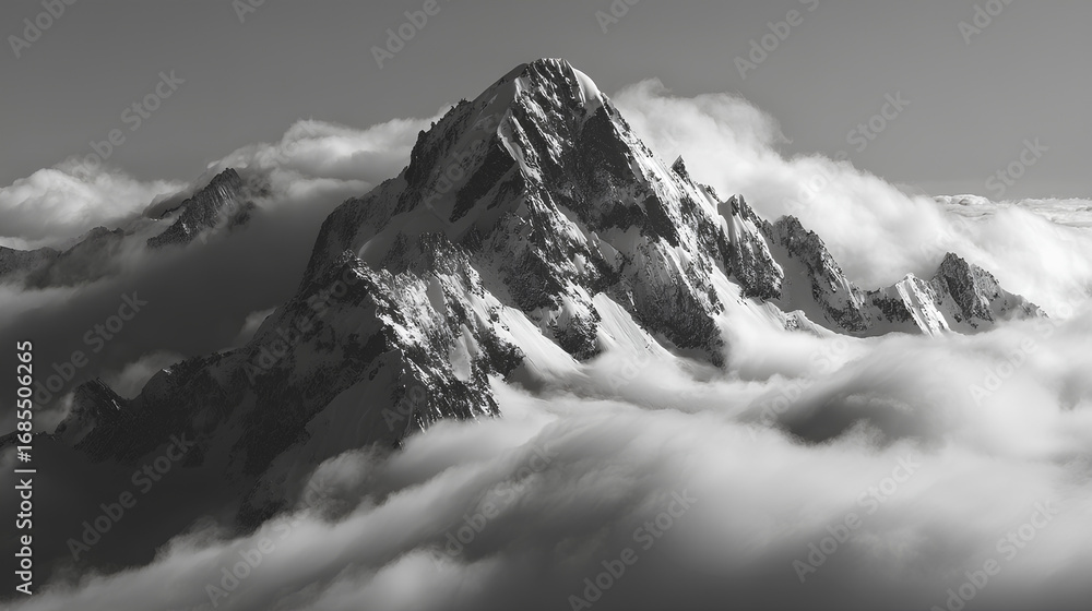 Obraz premium Snowy mountain range above clouds
