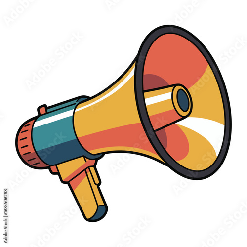 A megaphone with flying like a jet, isolated on white background.