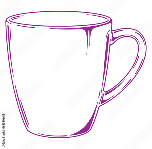 Purple outlined illustration of a coffee mug ideal for breakfast beverages and morning drinks