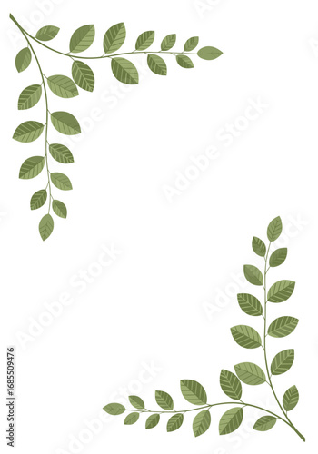 Botanical corner decorations featuring lush green foliage and delicate stem accents for elegant design projects