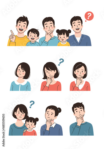People thinking and showing confusion with question marks over their heads