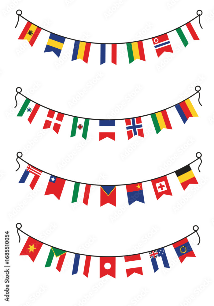 Obraz premium Collection of national flags on celebration bunting for international events and gatherings