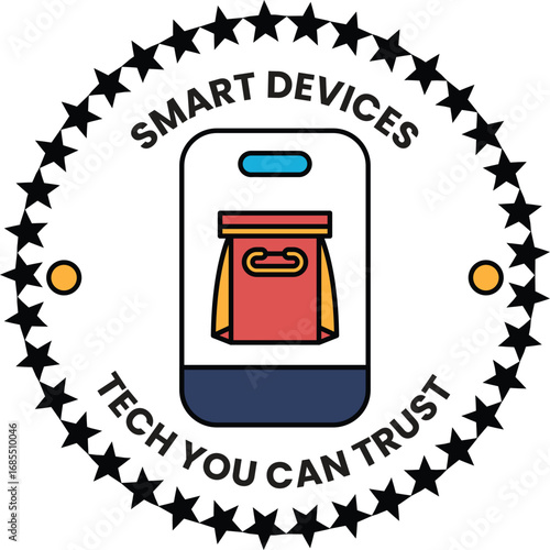 A smart device logo with a bag on it
