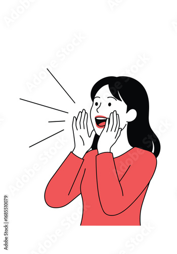 Woman shouting loudly excitedly announcing important news to everyone nearby