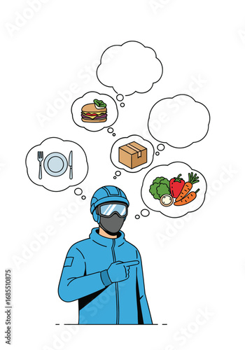 Delivery person contemplating various items during service assignment awaiting further instruction