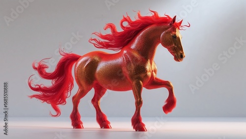 Sculpture of red fire horse with dynamic pose as a symbol of 2026 according to the eastern calendar, demonstrating art and creativity