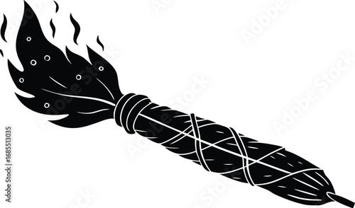 burning sage smudge stick for spiritual cleansing ritual silhouette vector.