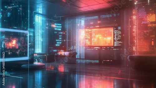 Wallpaper Mural Futuristic command center showing data analysis and projections on transparent screens Torontodigital.ca